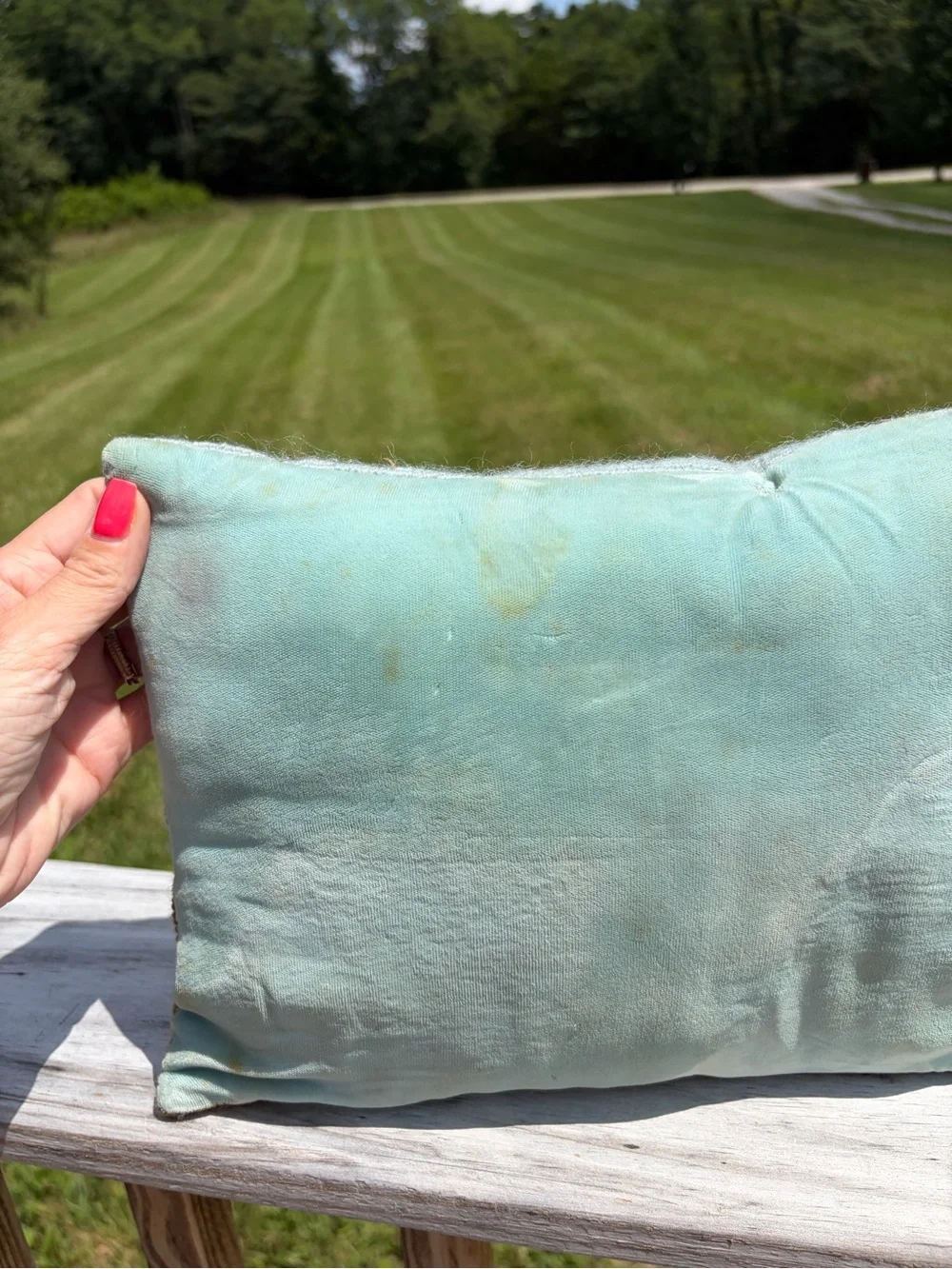 Vintage Needlepoint Pillow House Landscape Decorative Small Velvet Cottagecore